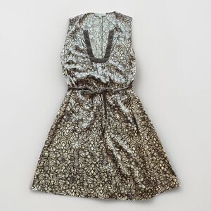 Silk Dress Gray Floral Velvet Trim Belt Beth Bowley A Line Womens Size 6